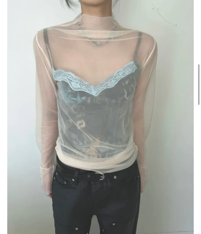 옵텐소 see-through mesh t-shirt 옵텐소 레이어드티