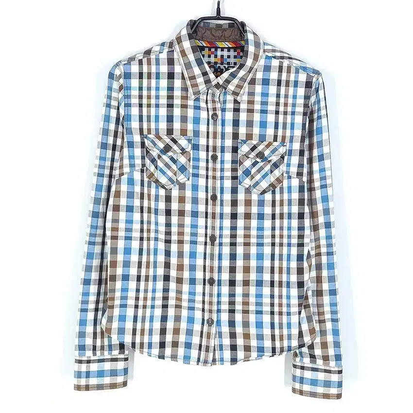 COAX76 Women's Check Snap Button Cotton Long-Sleeved Shirt WhiteXS (HU29828)