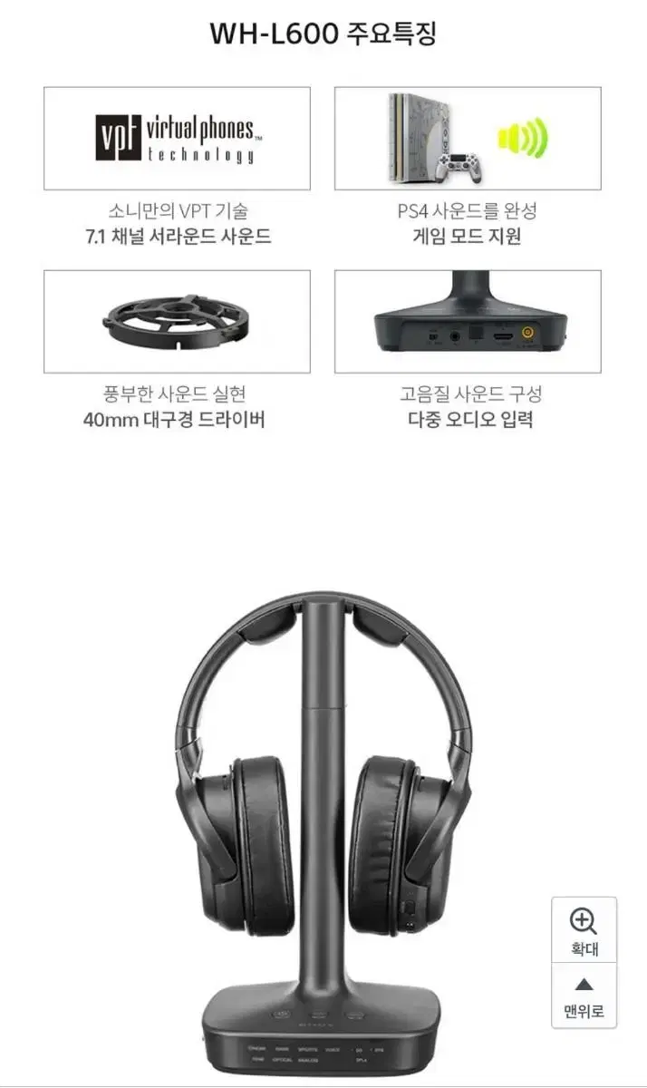 소니 WH-L600 SONY 홈오디오 게이밍  무선 헤드폰 플레이스테이션