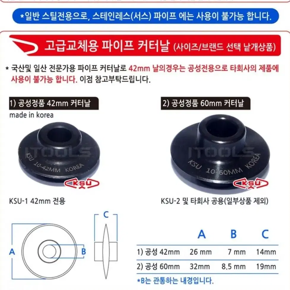 42mm파이프 커터날 커팅날 공성