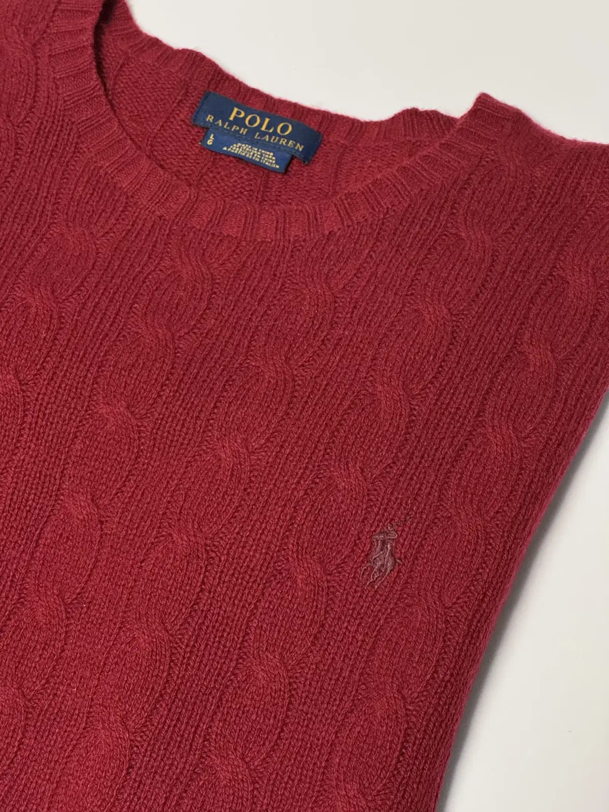 [L] Polo Ralph Lauren Cable Twist Red Cashmere Knit New Genuine Red