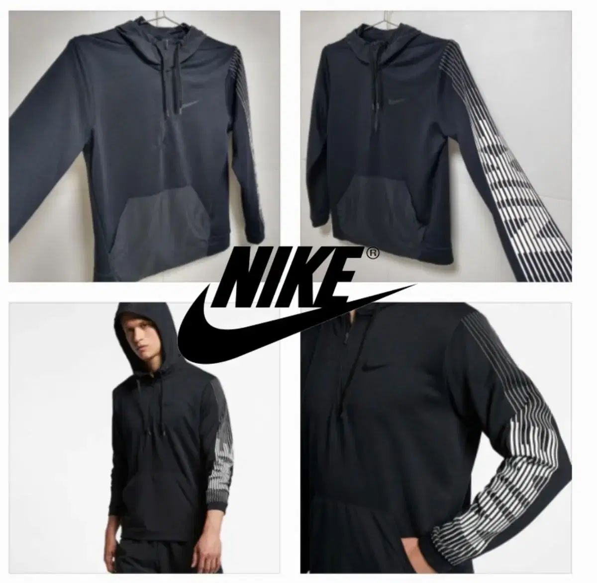 Men's M Rare Nike Big Logo Anorak Type Half Zip Hooded Sweatshirt Top