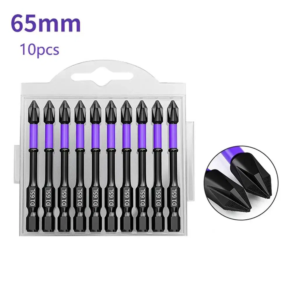 미끄럼 방지 PH2 마그네틱 헤드 스크루 드라이버 비트 65mm 10개