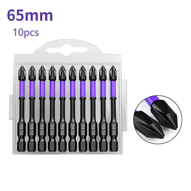 미끄럼 방지 PH2 마그네틱 헤드 스크루 드라이버 비트 65mm 10개