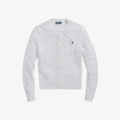 Polo Cable Knit Cotton Crew Neck Cardigan White