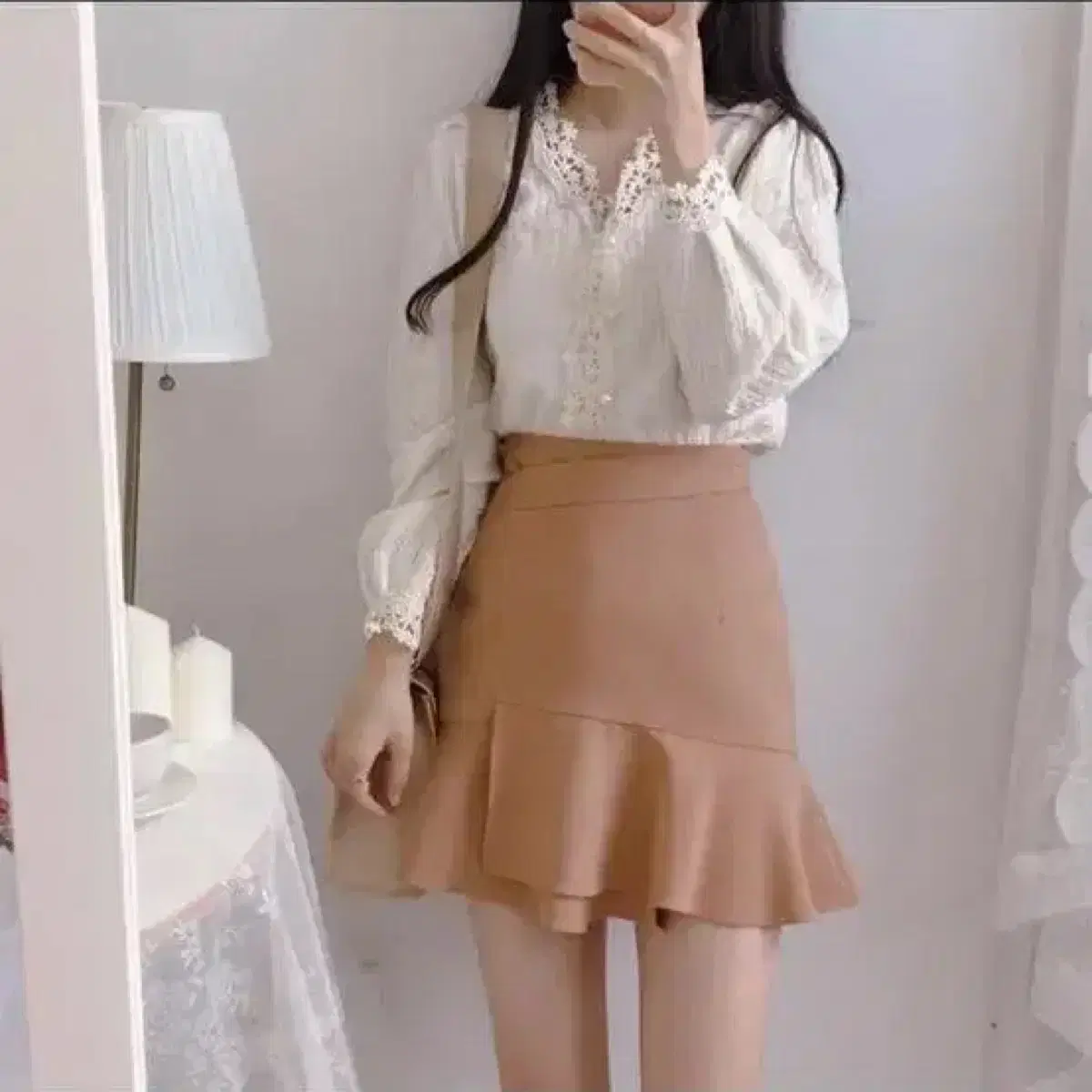 Zigzag Honey-Tee Frill Beige Skirt