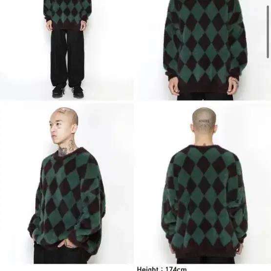 아조바이아조 harlequin check oversized sweater