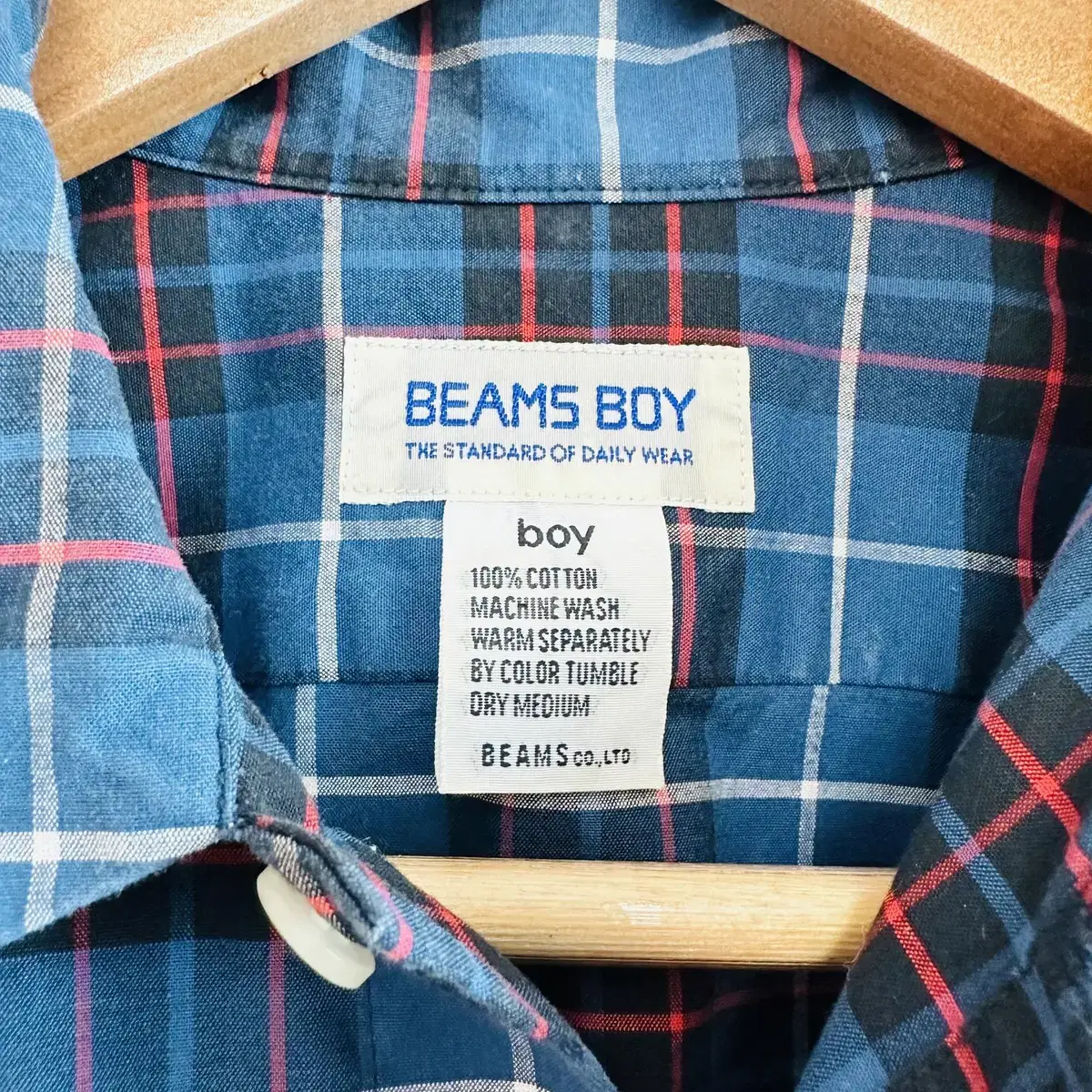 BEAMS BOY 스트라이프 체크 문양 반팔 셔츠