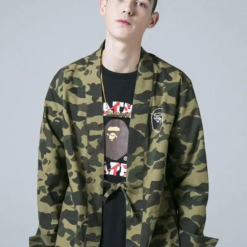 BAPE 베이프 1ST 카모 황계 기모노 셔츠 2XL