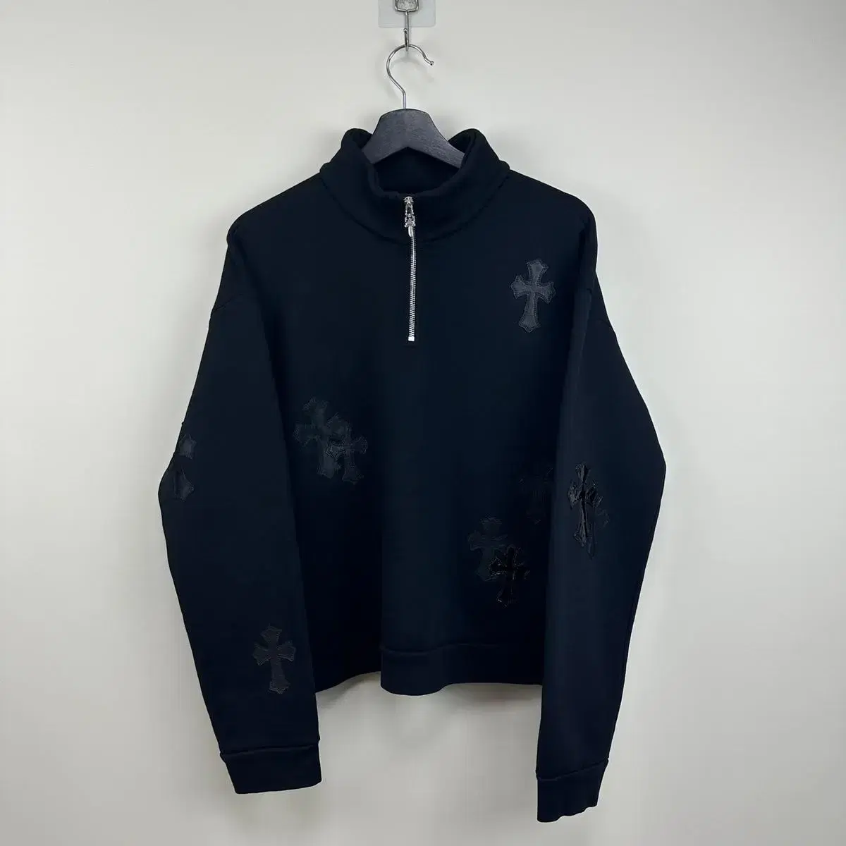 [M] Chrome Hearts Multi-Leather Patch Half-Zip Up Man-To-Man