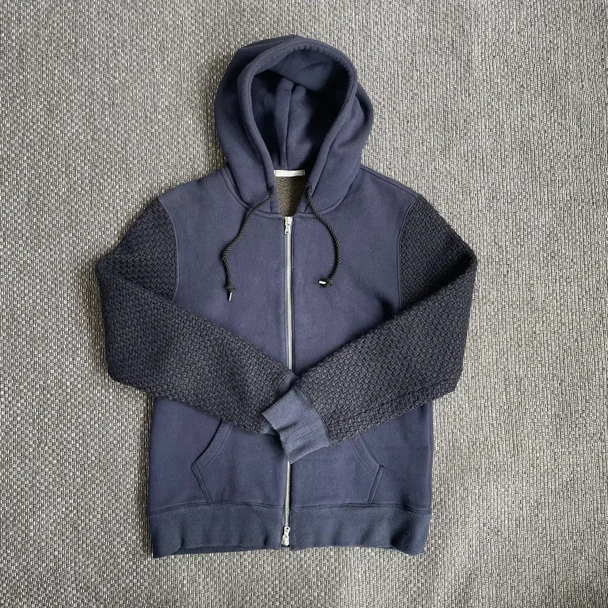 High-Street Navy Waffle-Woven Brushed Hooded Zip-Up