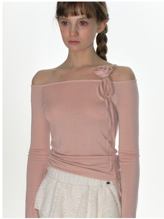 크랭크 rose string offshoulder top 오프숄더 핑크