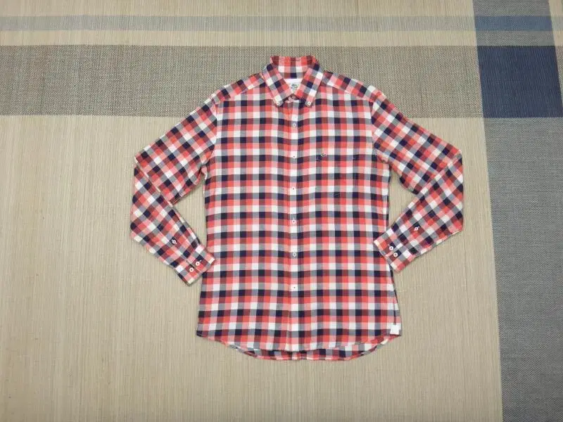 (L/100) Lacoste Linen Blend Check Slim Long Sleeve Shirt