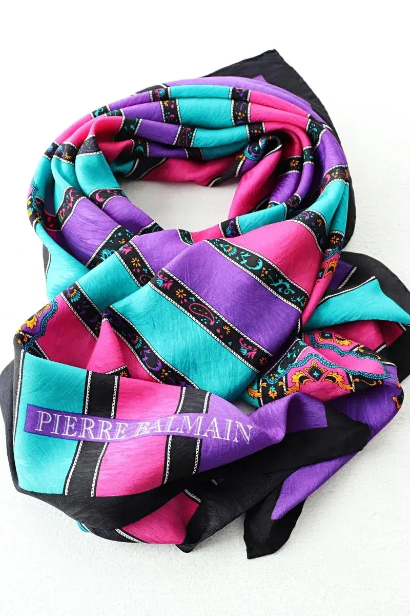 (F) Balmain Silk Scarf Color-blocked Paisley Pattern Old School-2011