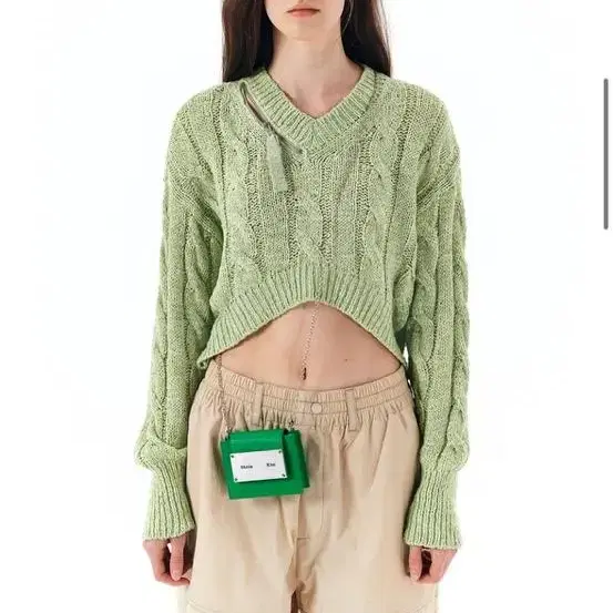 마뗑킴 니트 MATIN KIM V NECK ZIP CROP KNIT PU