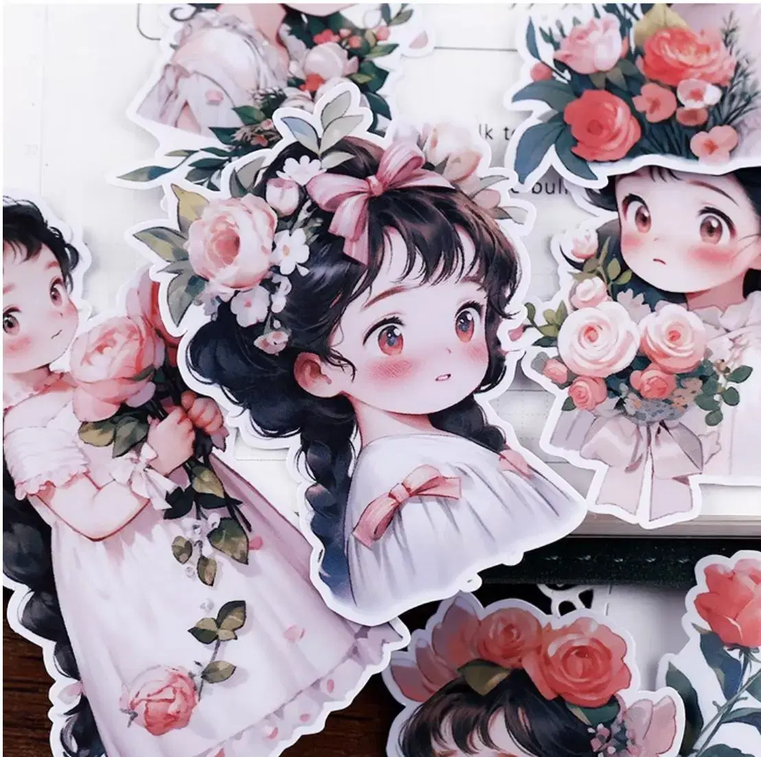 (NEW) Cute cartoon girl figure vintage daguerreotype sticker pack