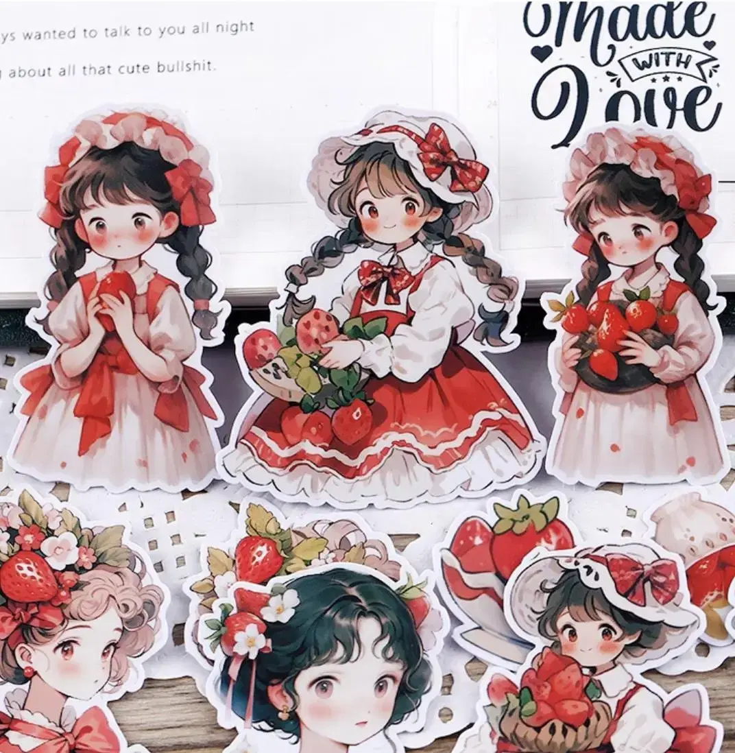 (New) Strawberry Girl Portrait Vintage Daku Portrait Sticker Pack