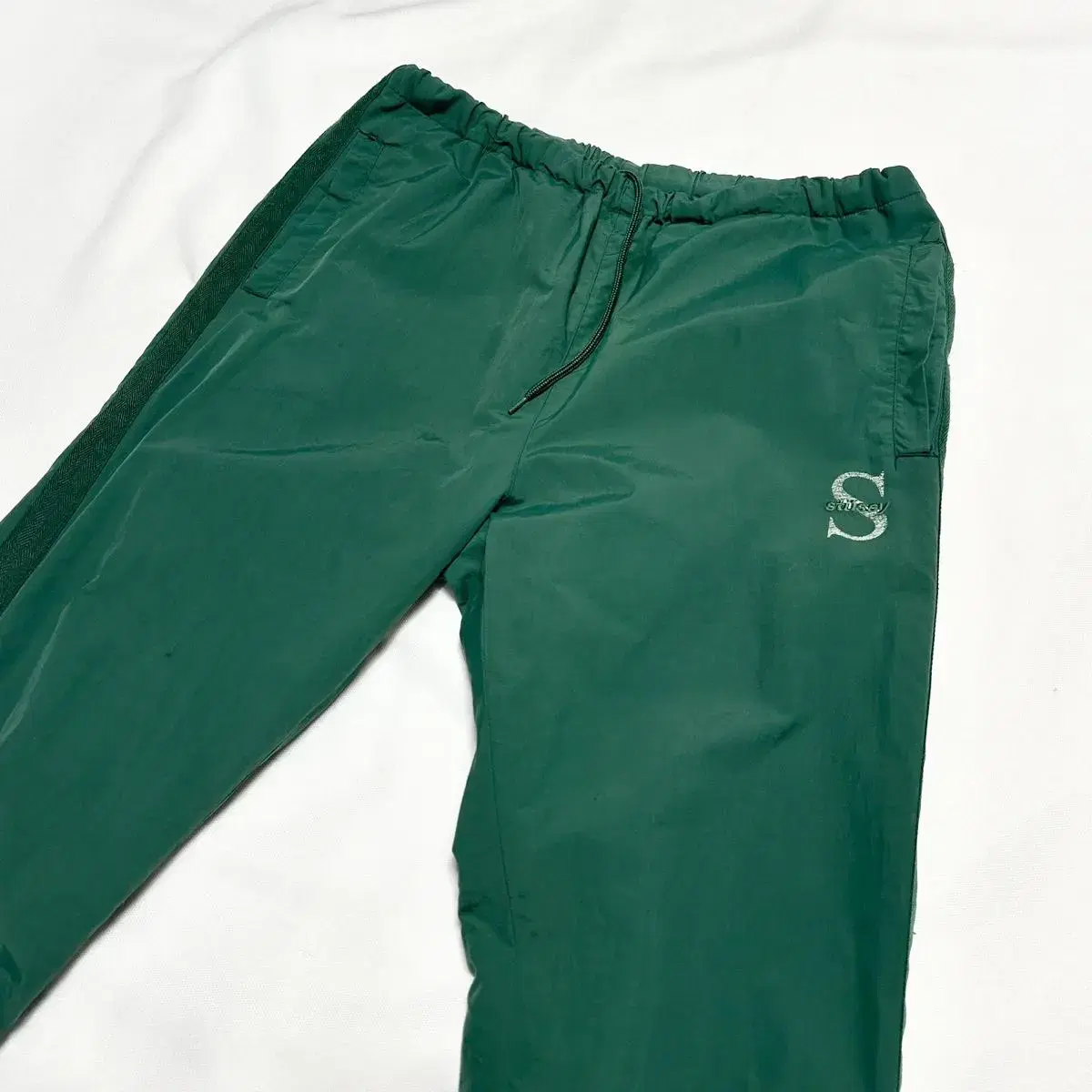 M Stussy Green Nylon Jogger Pants