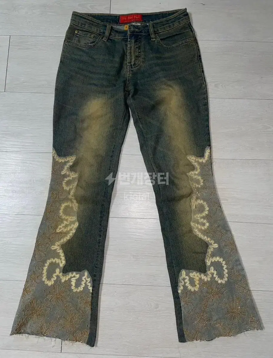 Vintage embroidery washed bootcut pants for sale