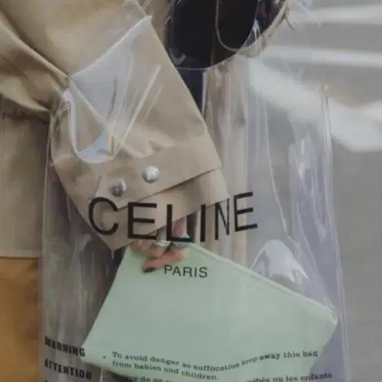 Old Celine 올드셀린 PVC 쇼퍼백과 그린가죽파우치