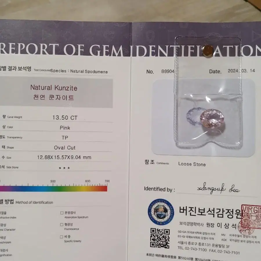 쿤자이트 반지용 13.50ct