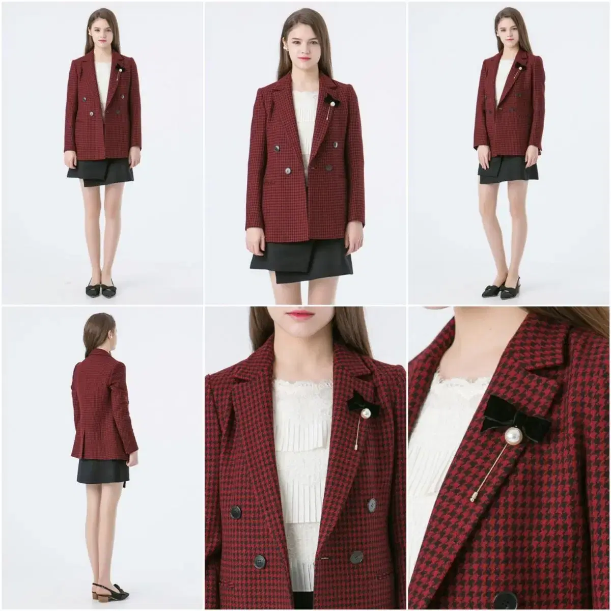 Renibon Chanel Hound Check Brooch Red Jacket