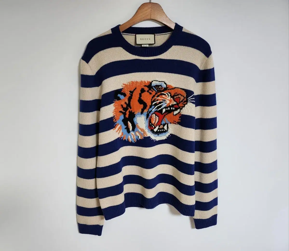 [M] Gucci Striped Tiger Embroidered Wool Knit 499250