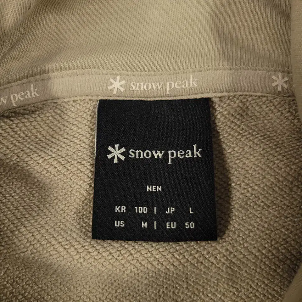 SNOW PEAK 스노우피크 베이지 톤톤 자수로고 코튼혼방 스웻 후드 티