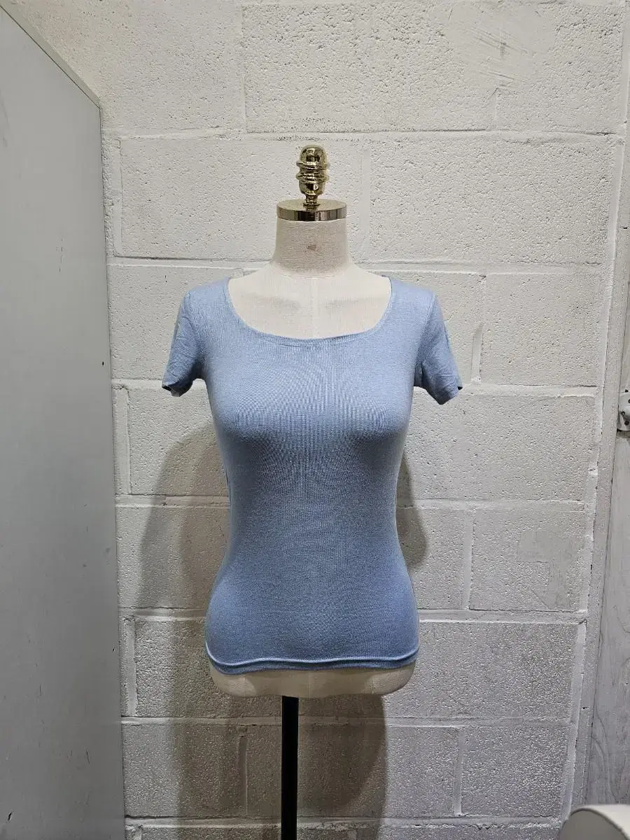 Mock neck double lined soft short sleeve- light blue