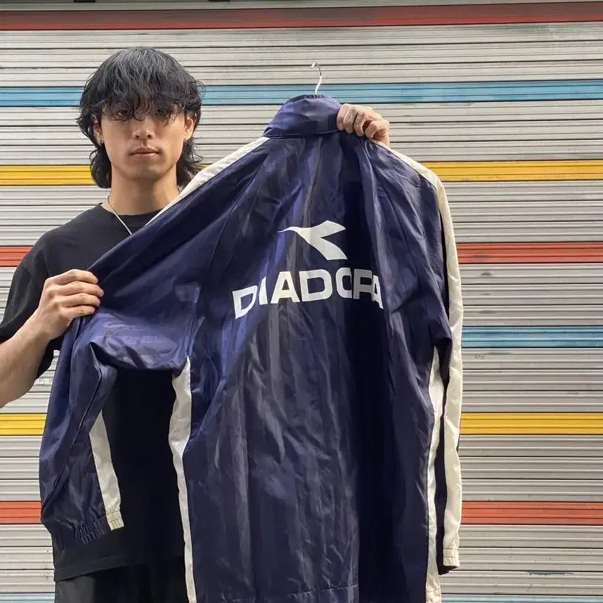 DIADORA 네이비 후드 바람막이 L