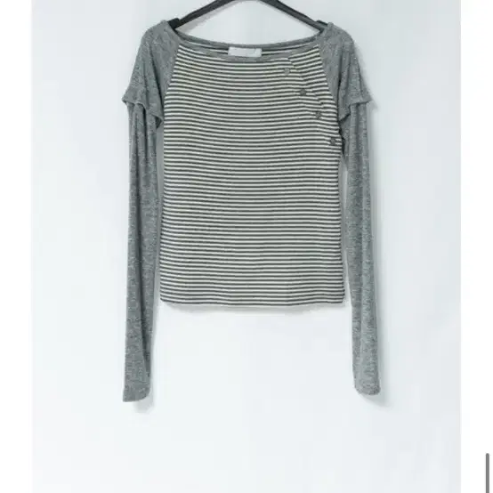 오무수히 twoway sleeve stripe top gray