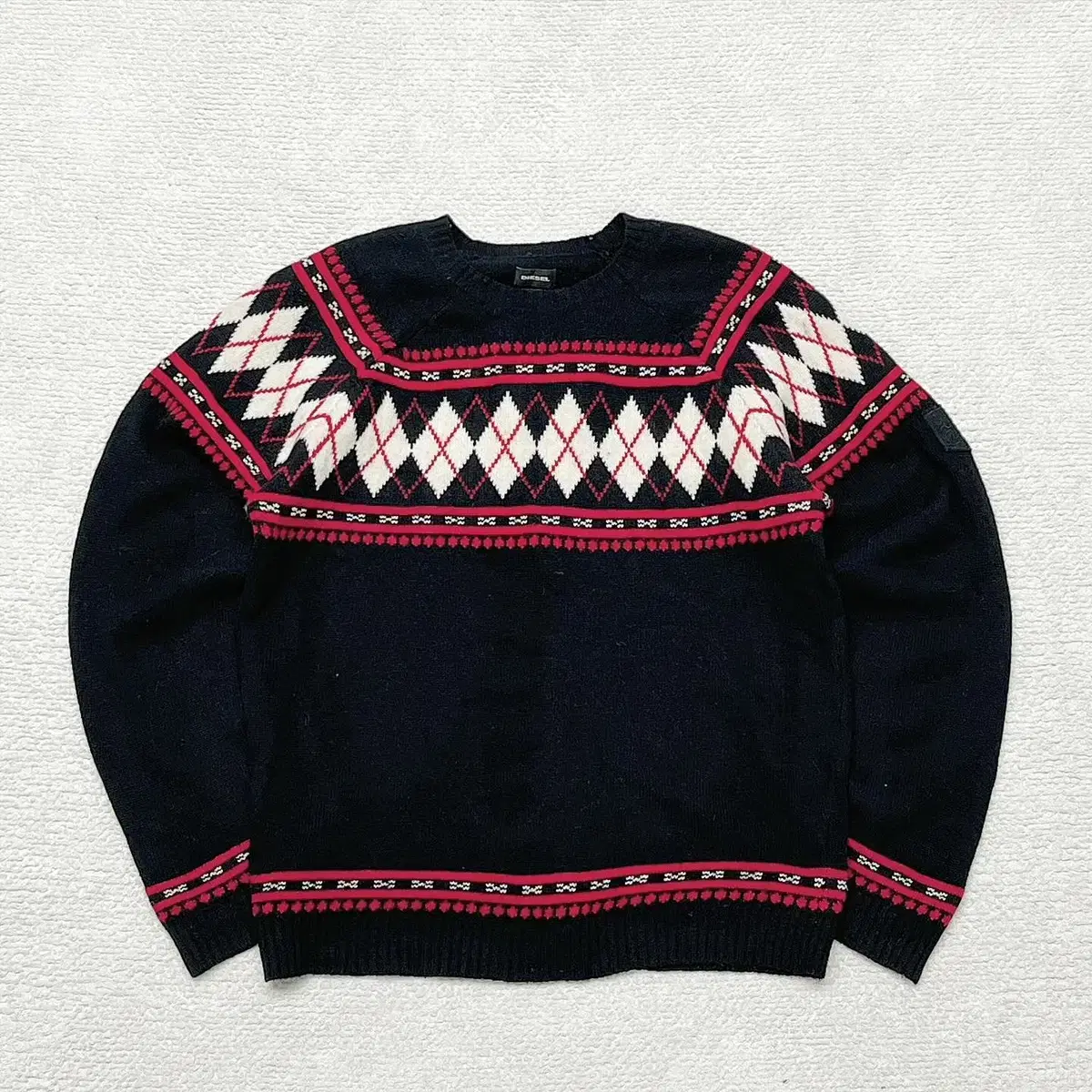 Diesel Black Argyle Wool Knit