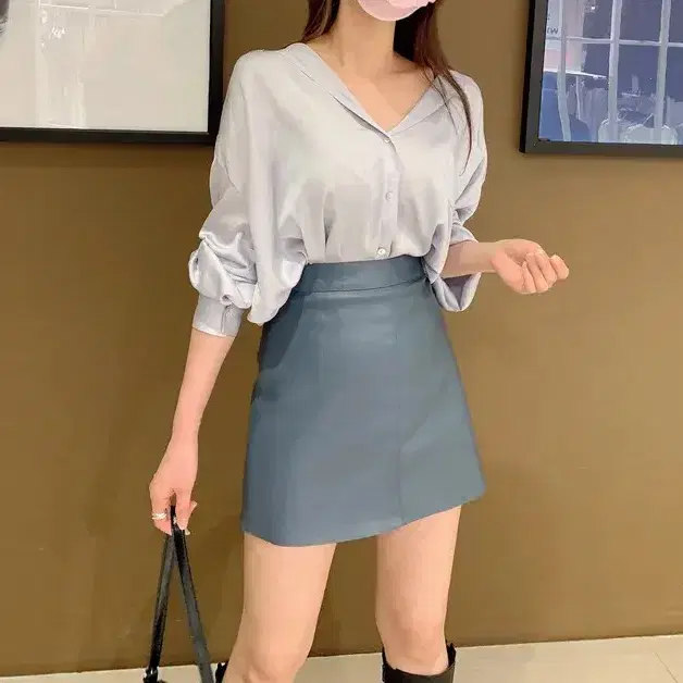 여리여리핏 남친셔츠 박시핏 실키 롱셔츠 핑크,소라