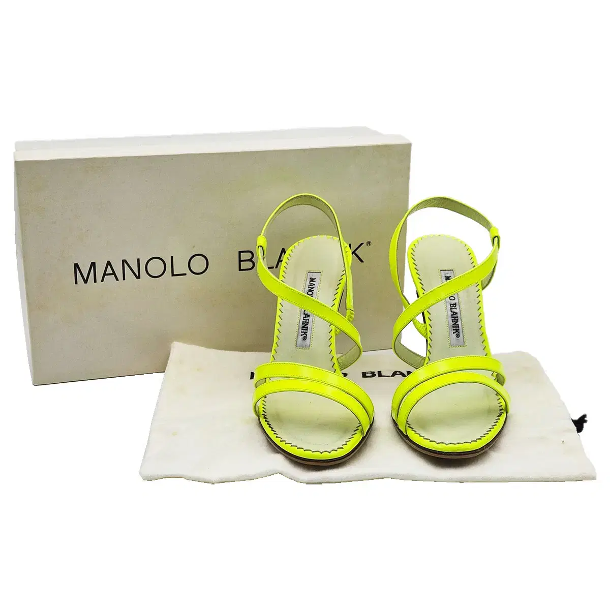 마놀로 블라닉 Manolo Blahnik 네온 옐로우 샌들 힐 35