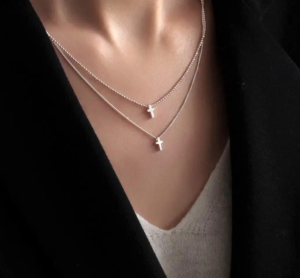 Cross Layered Silver Necklace (New)