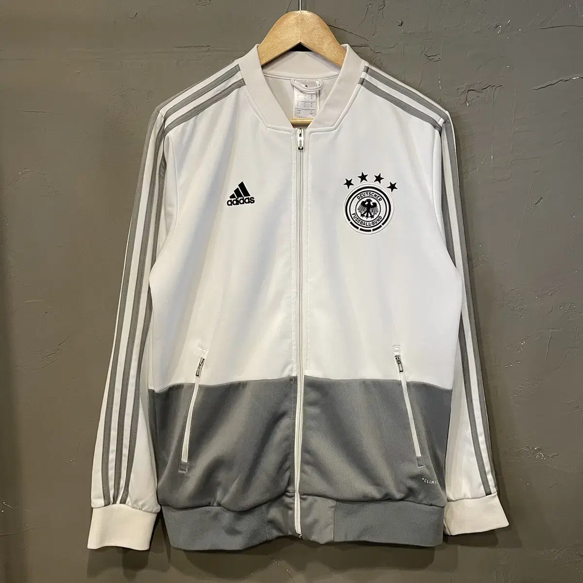 [L] Free Shipping Adidas Germany White Jersey White Silver Gray Zip Up