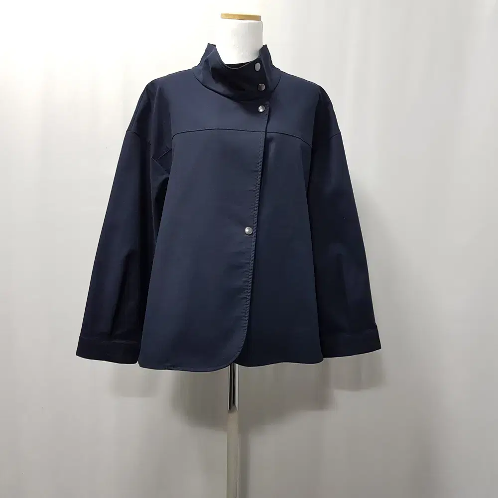 Vintage high-neck navy loose-fitting spandex long-sleeved jacket WLL D397