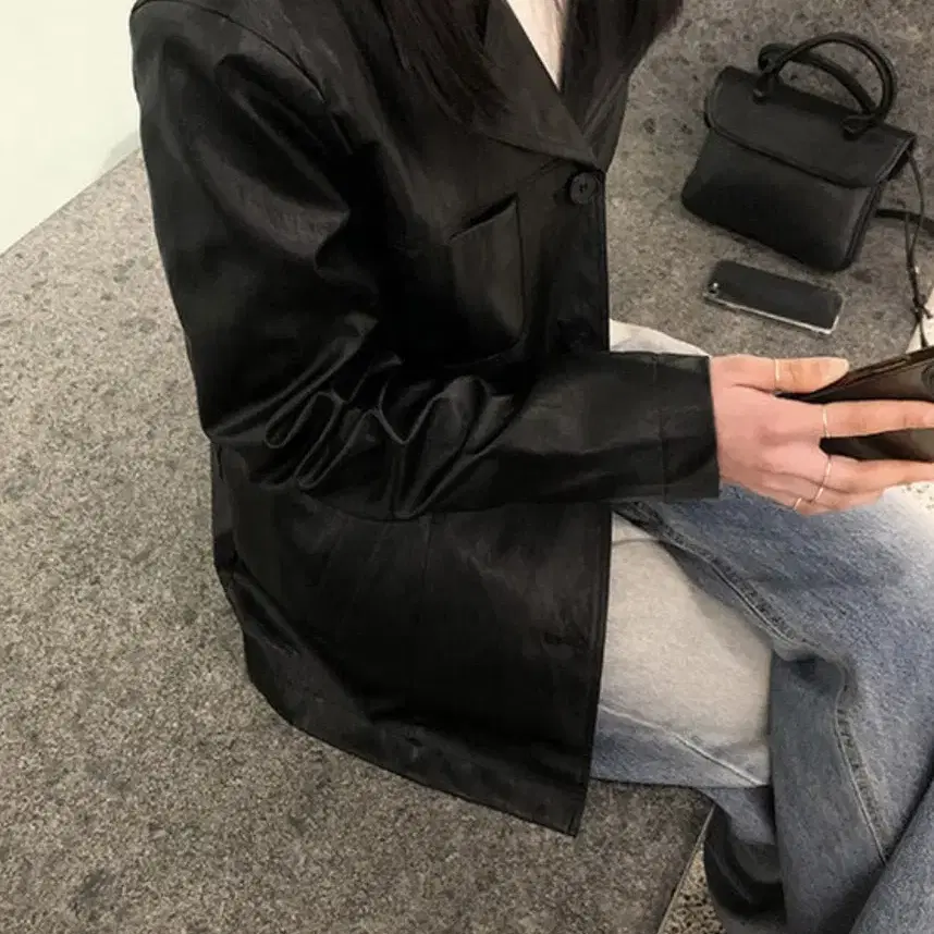 트로브 pocket leather jacket