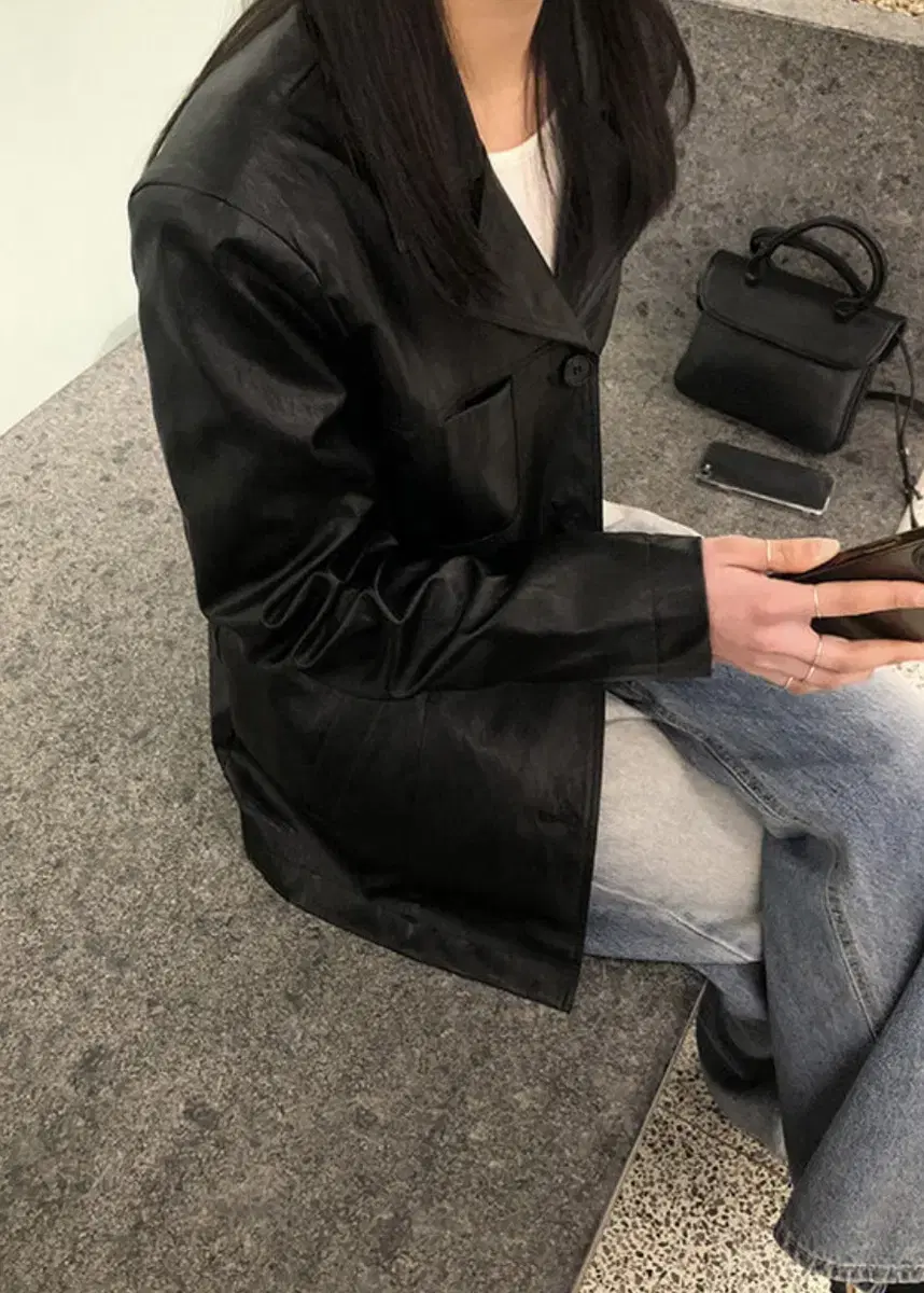 트로브 pocket leather jacket