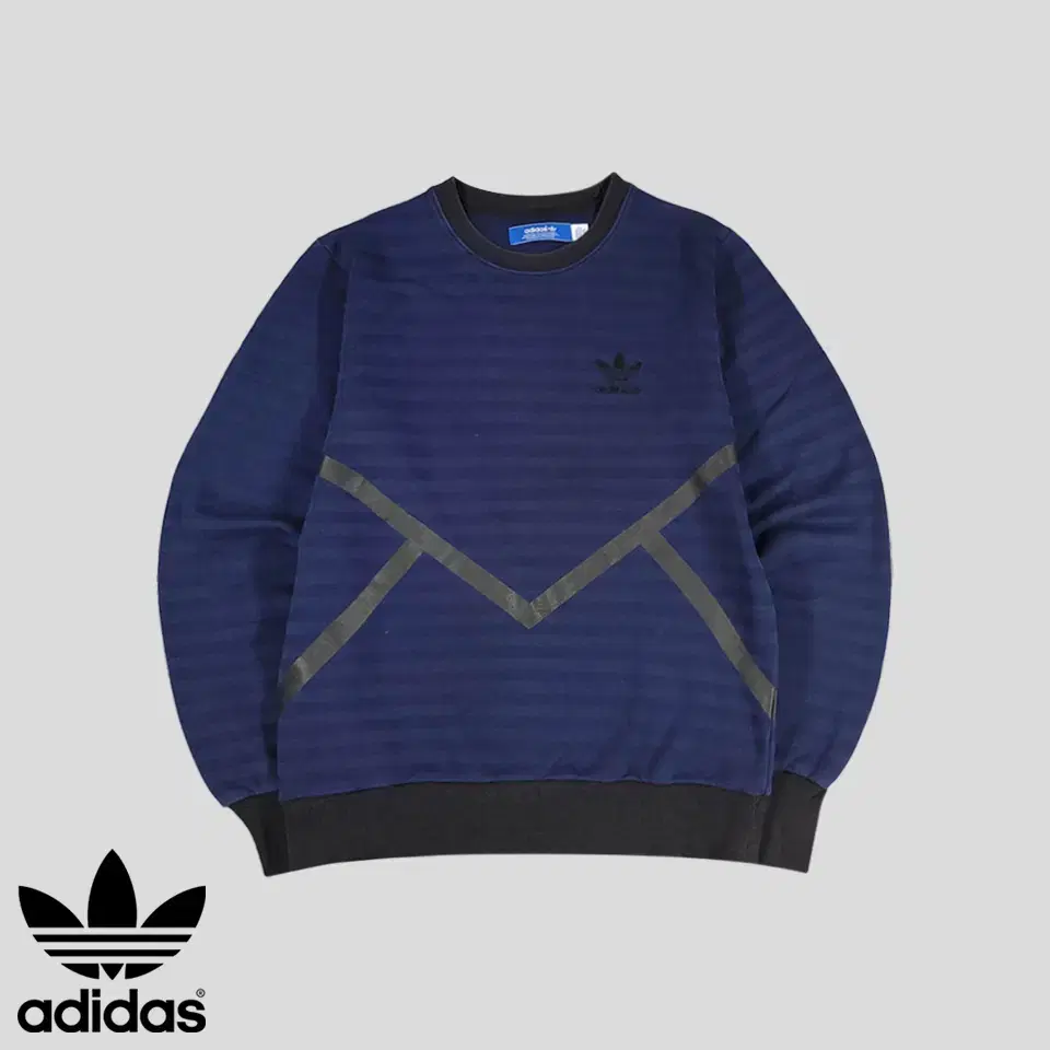 Adidas Navy Black Colorblocked Tonal Stripe Lined Cotton Blend Sweatshirt Man-to-Man