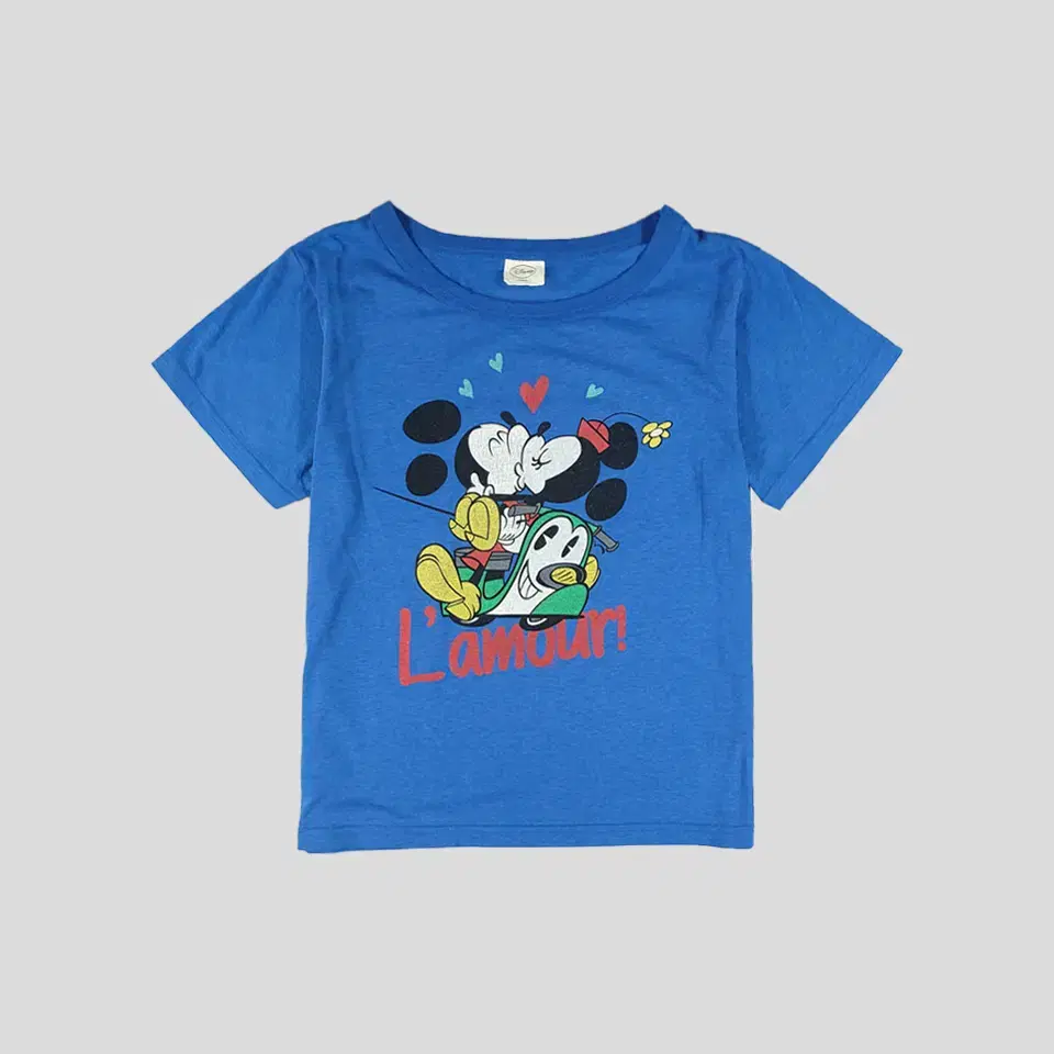 Disney bloo Mickey Mouse Minnie Mouse Printed Cotton Blend Wide Neck Short Sleeve T-Shirt