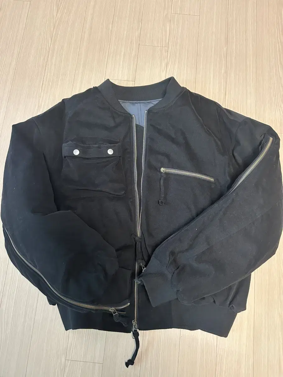 Palm) Grimes Zip Bomber Jacket Black Suede Two Way Zip