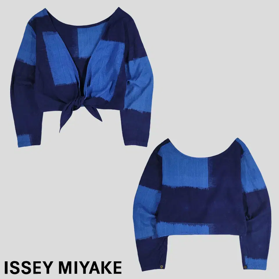 Issey Miyake 80s navy bloo colorblocked cotton100 wrap cardigan MADE IN