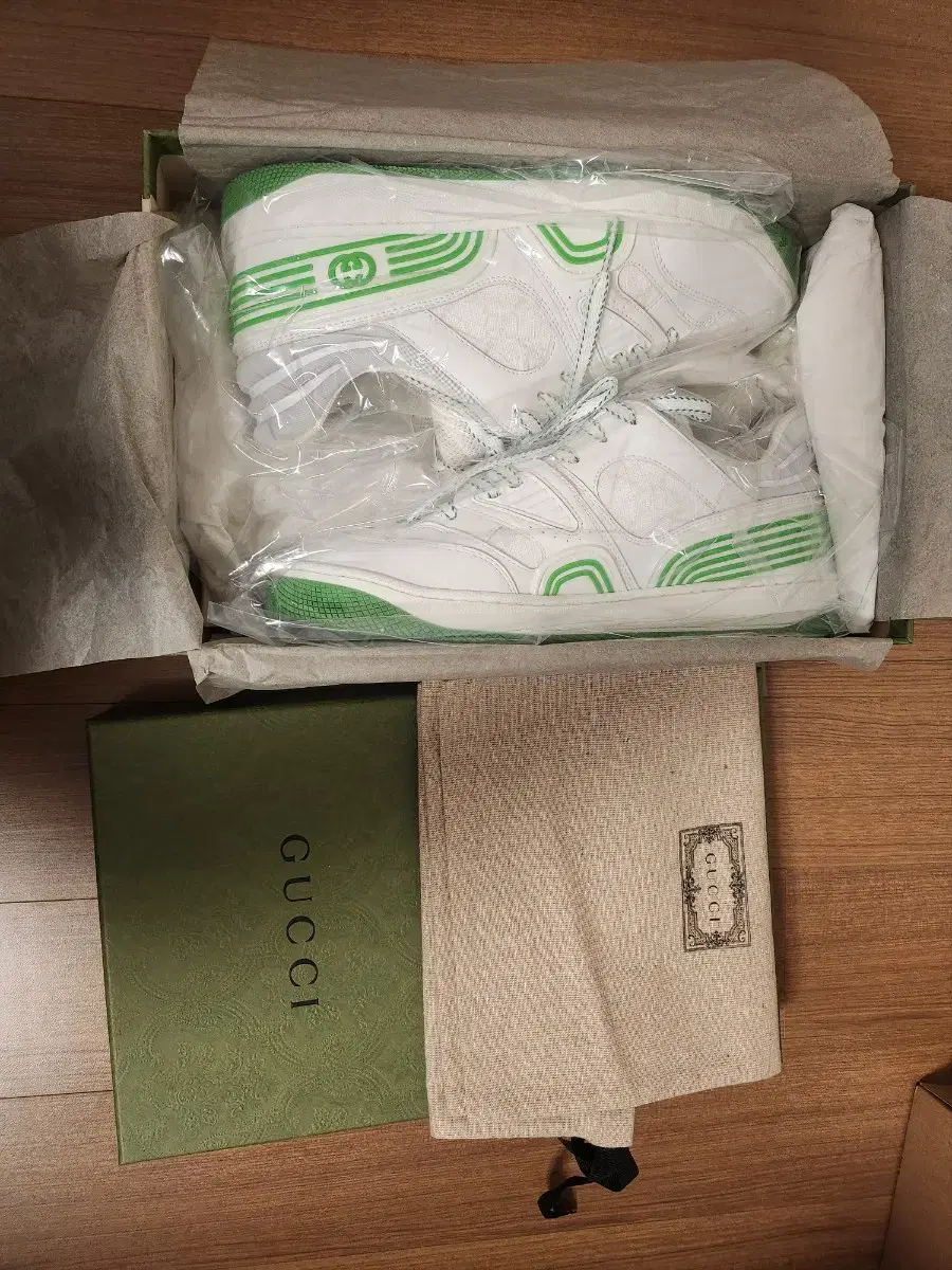 [New Products] Gucci Women's White Green Basket Low-Top Sneakers 6.5 (235)