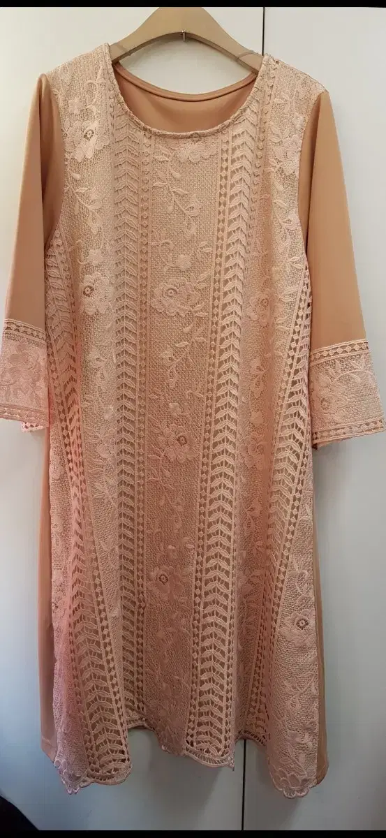 Romantic Peach Lace Embroidery Long ONEPIECE (New Product)