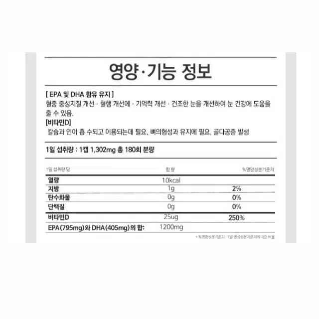 혈행 개선 눈 건강 알티지 슈퍼 오메가3 1300 180캡슐 1병