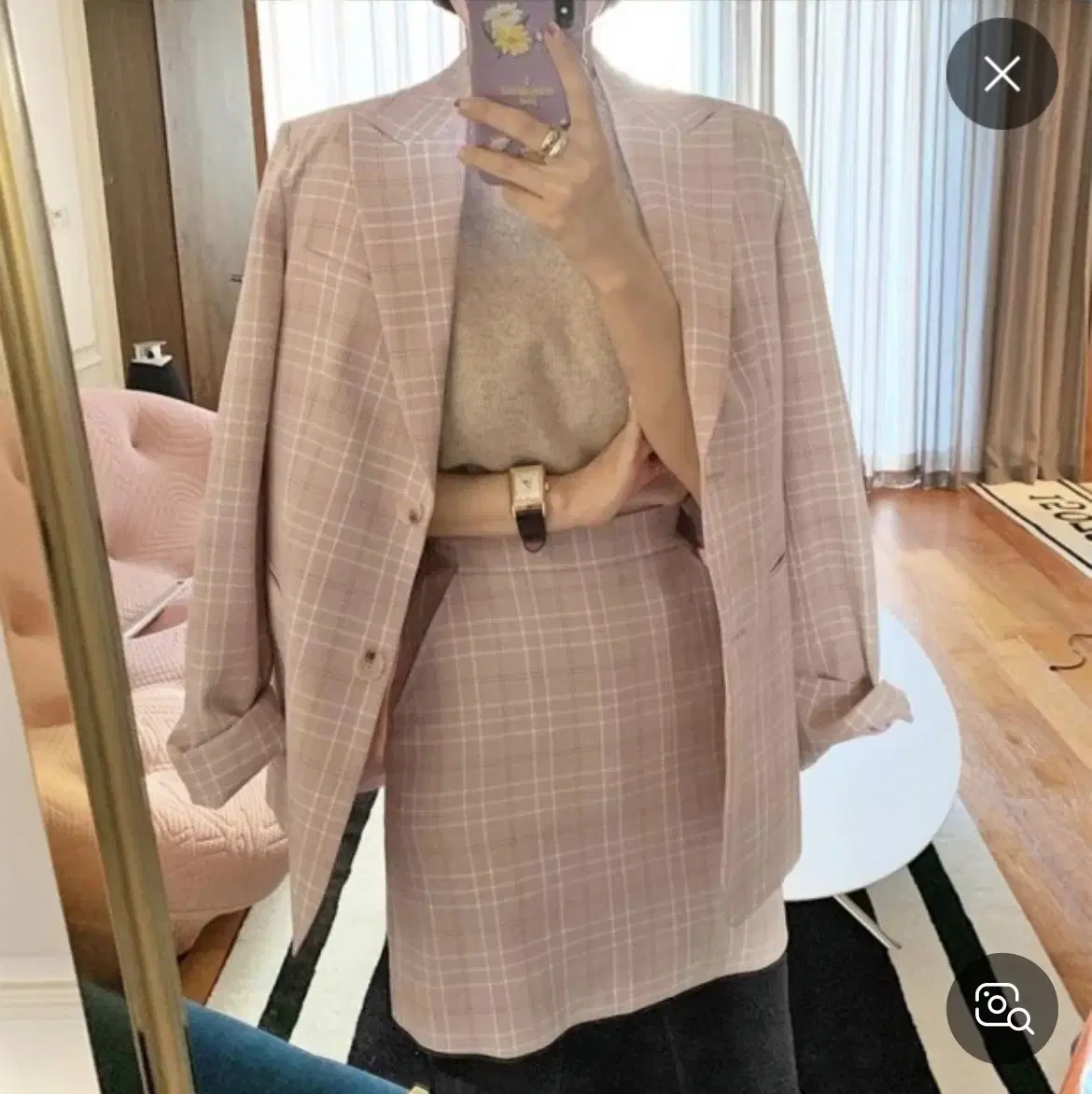 Embellished Check Setup Two-Piece Size S (Jacket + Skirt)