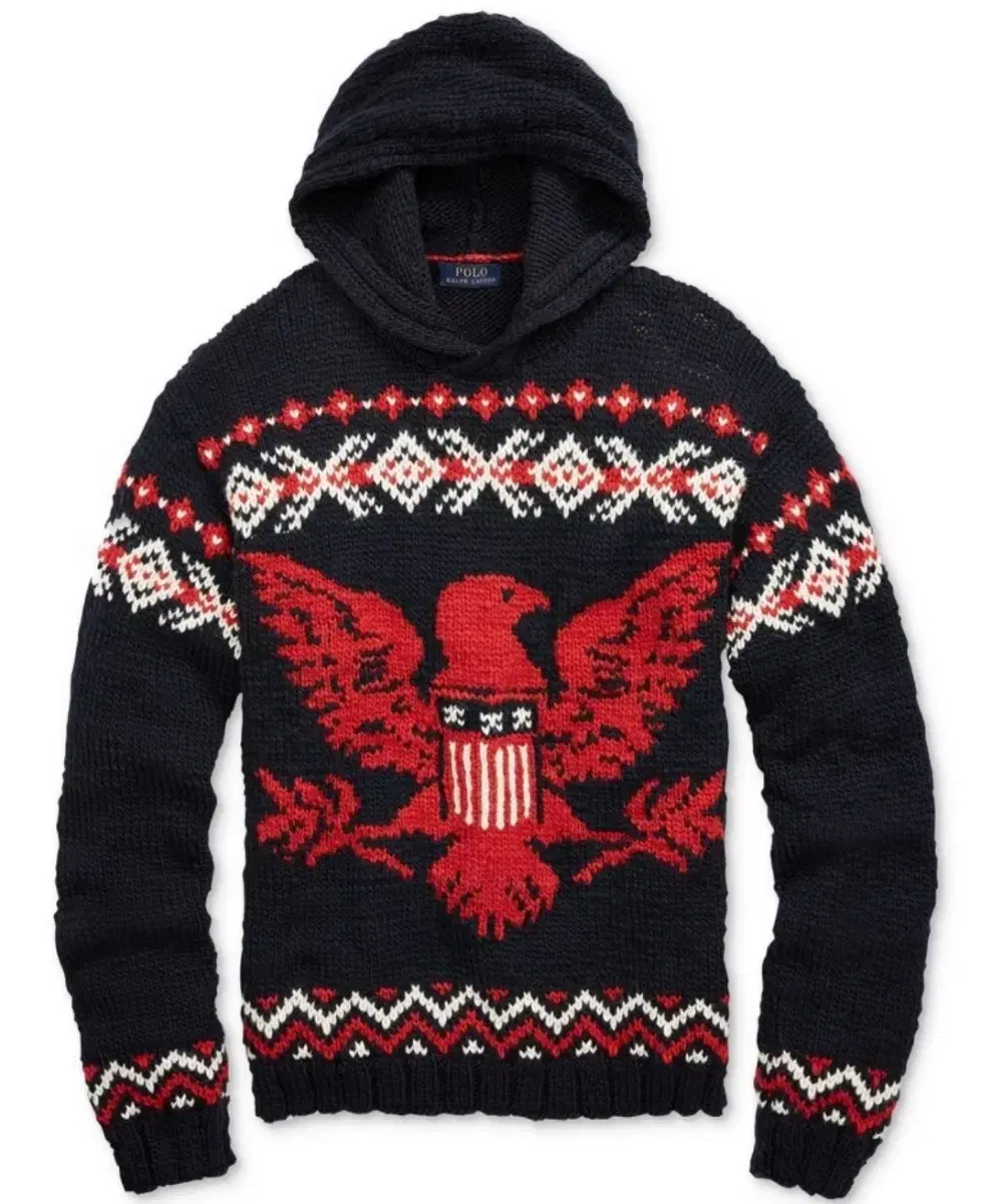 [S]Polo Ralph Lauren Extra Fine Merino Wool Eagle Hooded Sweater