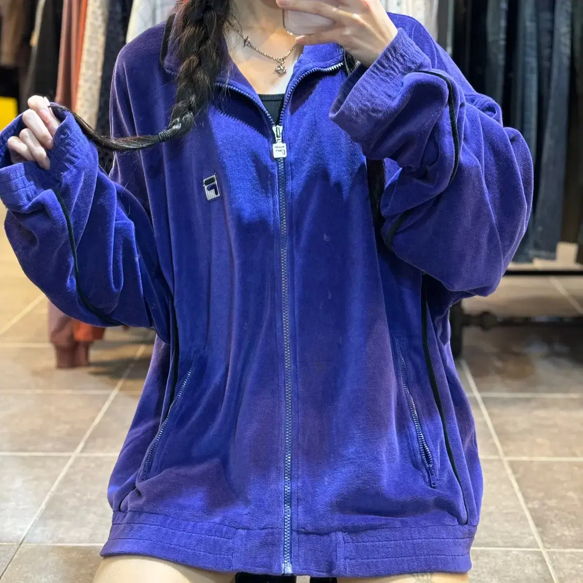 (No.9) FILA Wheela Purple Velvet Jersey Zip-up Jacket L