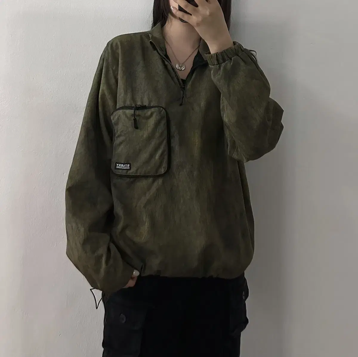 (M) Stussy khaki vahn anorak jacket windbreaker